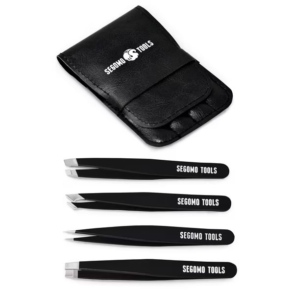 4 Piece Stainless Steel Flat, Angled, Pointed & Slant Tip Eyebrow Twe, Segomo Tools, Mfr#: T08010